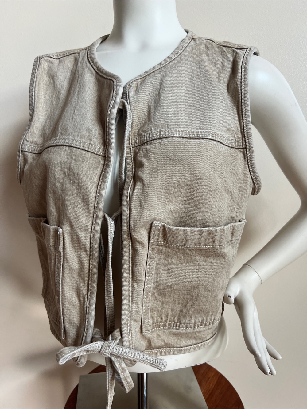 LOFT Neutral Tie-Front Utility Vest in Light Taupe